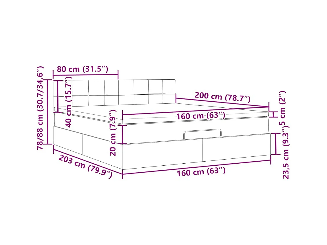 Ottoman bed met matras 160x200cm stof donkergrijs