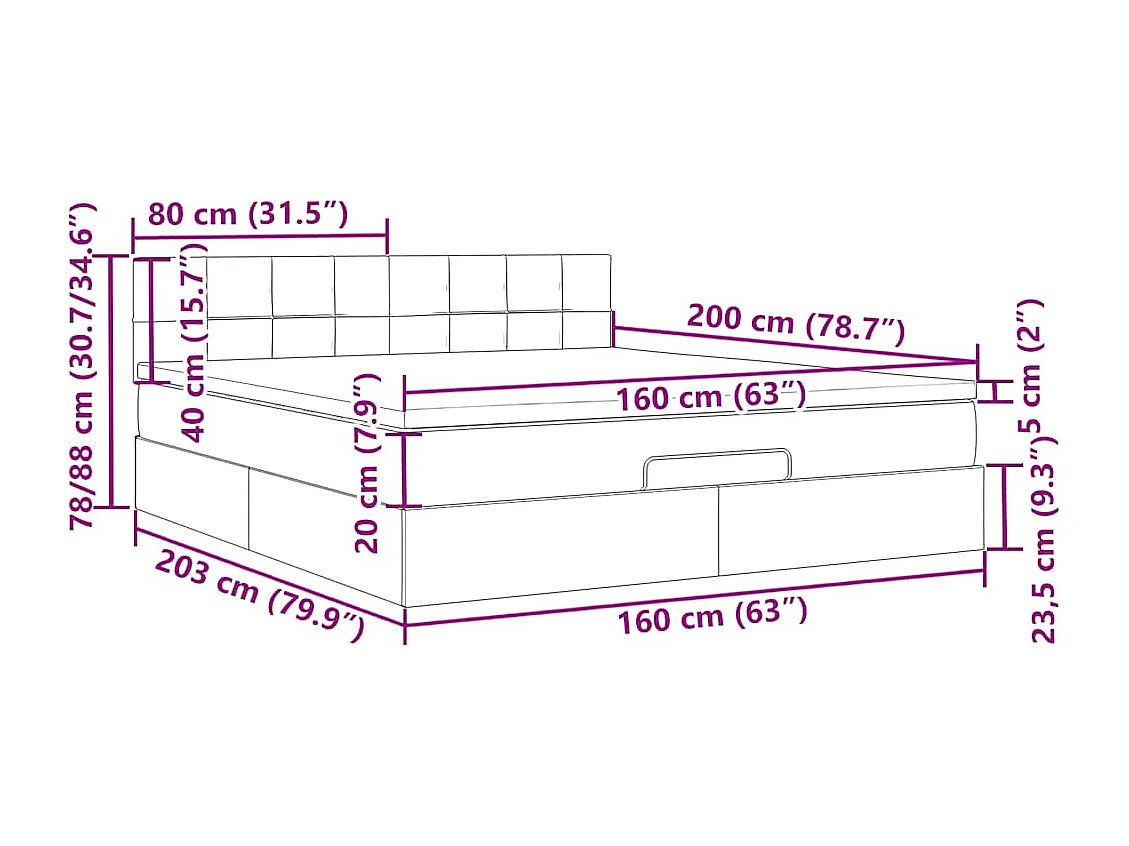 Cadre de lit ottoman avec matelas gris foncé 160x200cm tissu