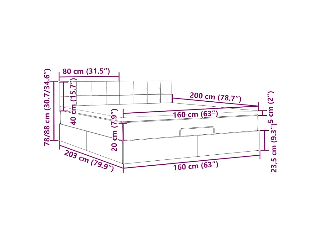 Cadre de lit ottoman avec matelas gris foncé 160x200cm tissu
