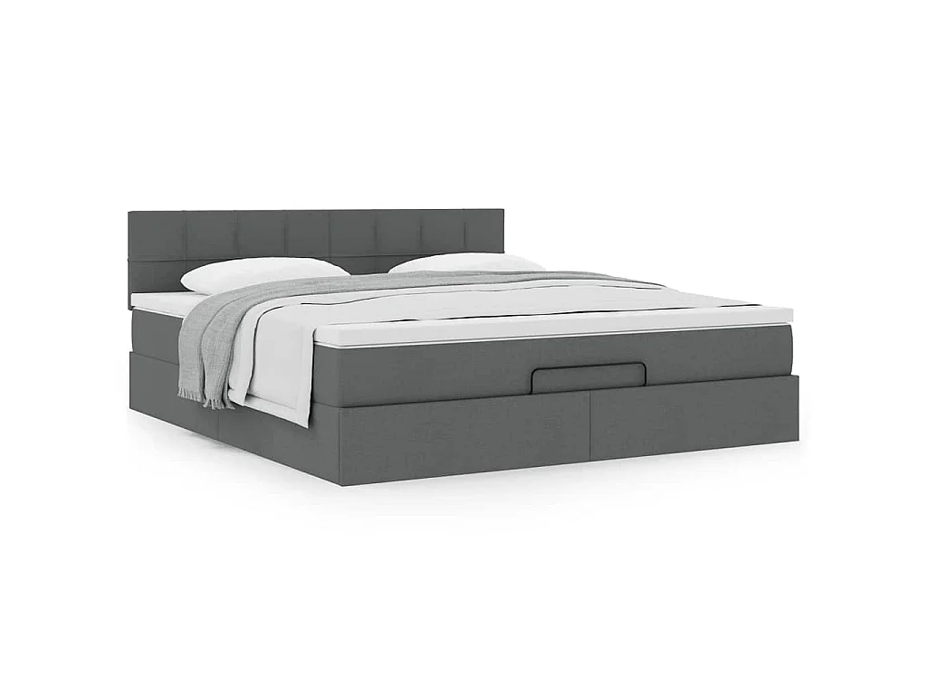 Cadre de lit ottoman avec matelas gris foncé 160x200cm tissu