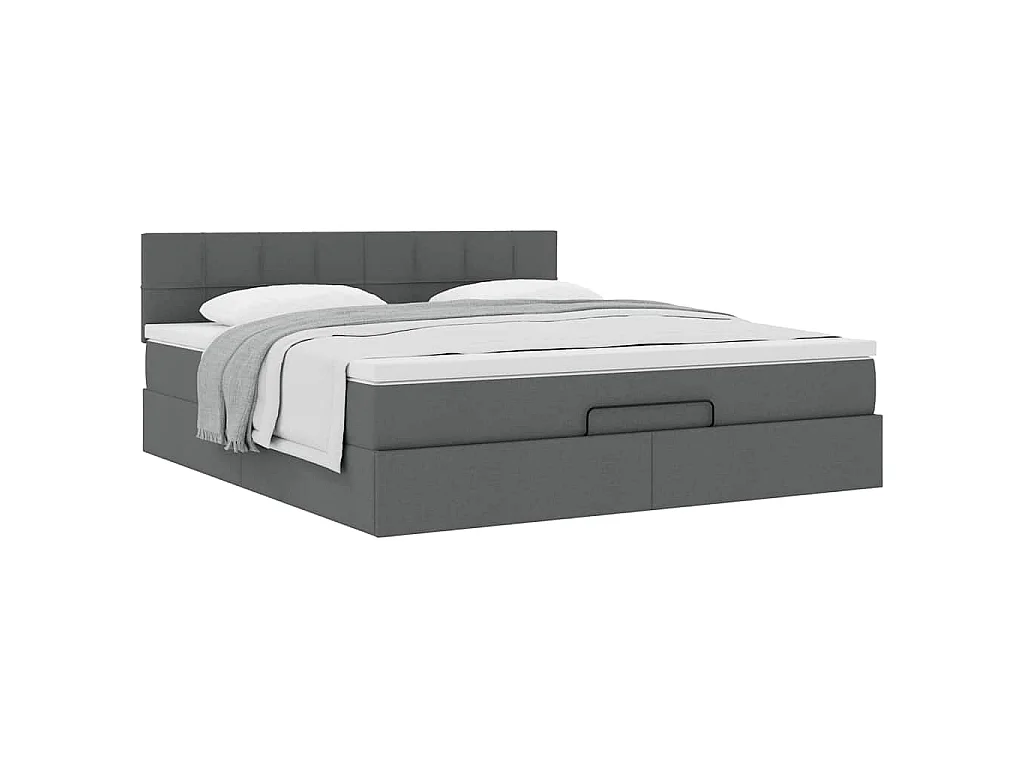 Cadre de lit ottoman avec matelas gris foncé 160x200cm tissu