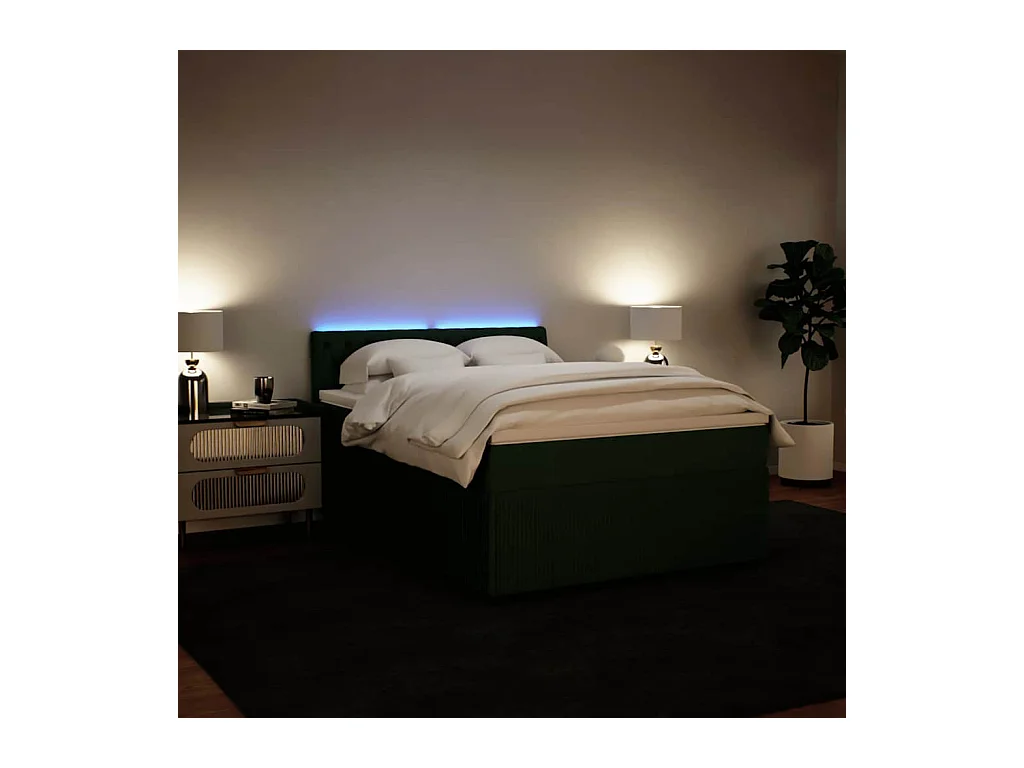 Sommier à lattes de lit et matelas Vert foncé 140x190cm Velours