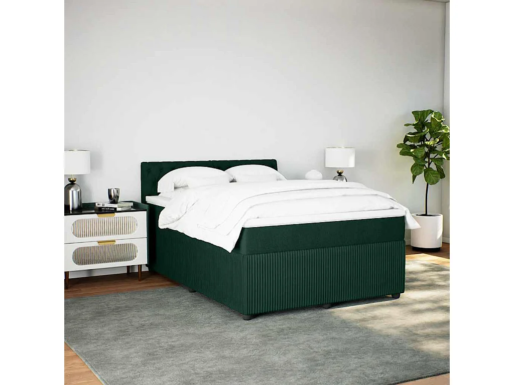 Sommier à lattes de lit et matelas Vert foncé 140x190cm Velours