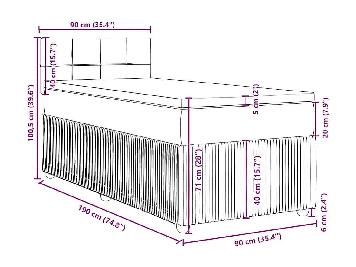 Boxspringbett mit Matratze Dunkelbraun 90x190 cm Stoff