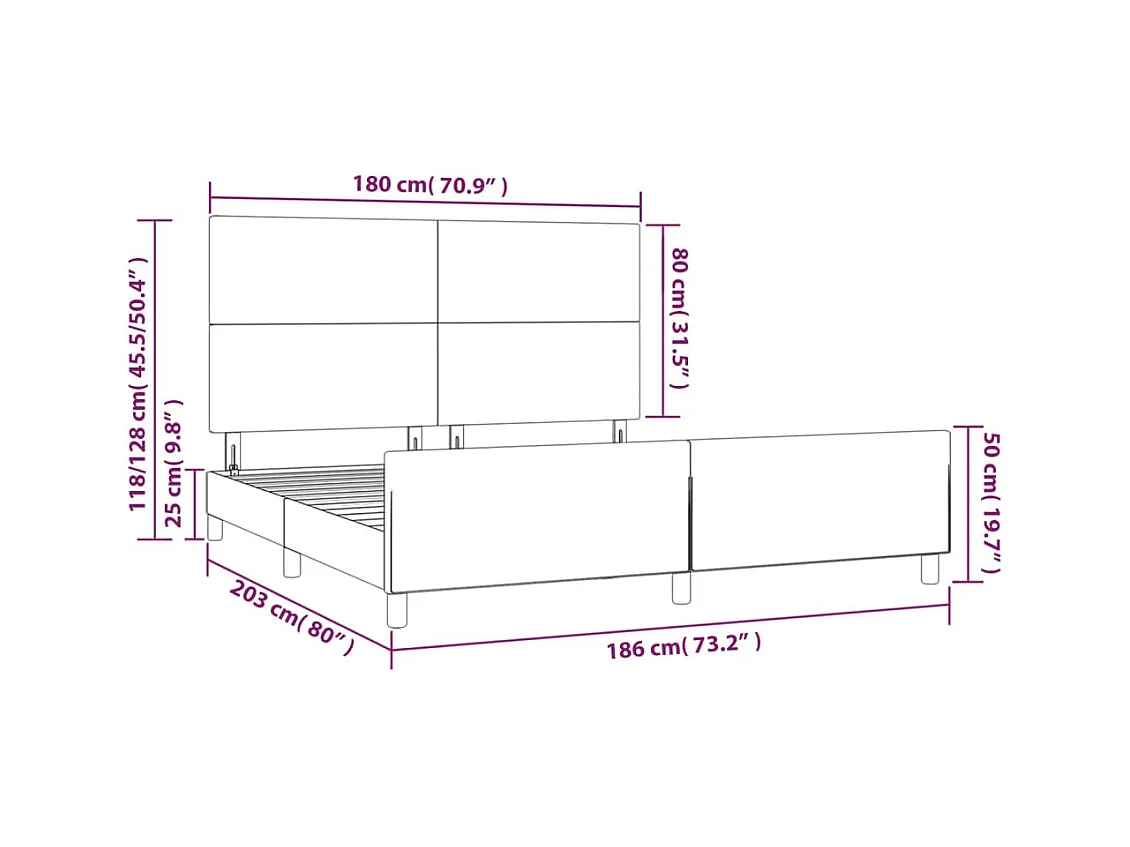 Cadre de lit avec tête de lit Noir 180x200 cm Similicuir