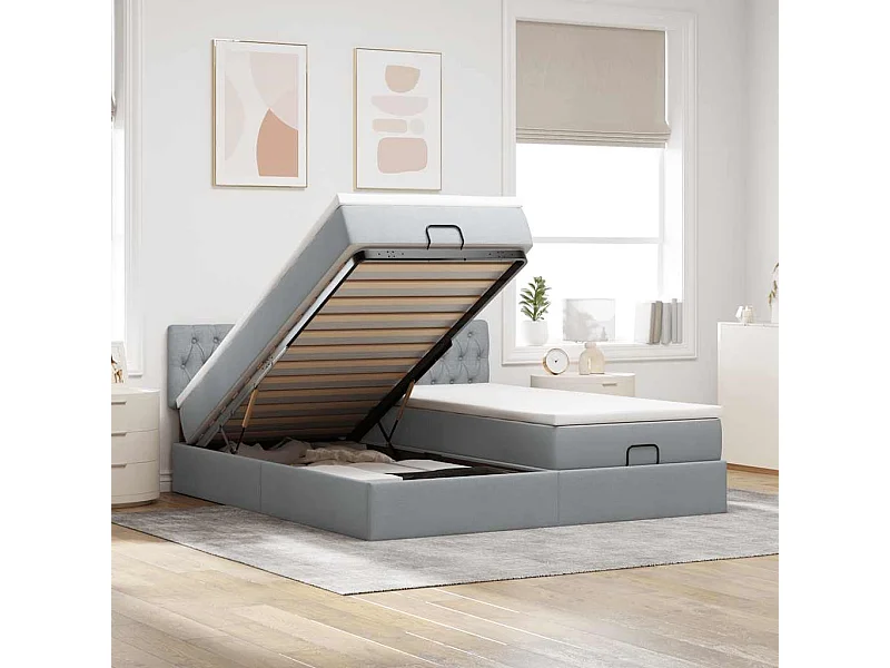 Estructura de cama otomana colchones tela gris claro 160x200cm
