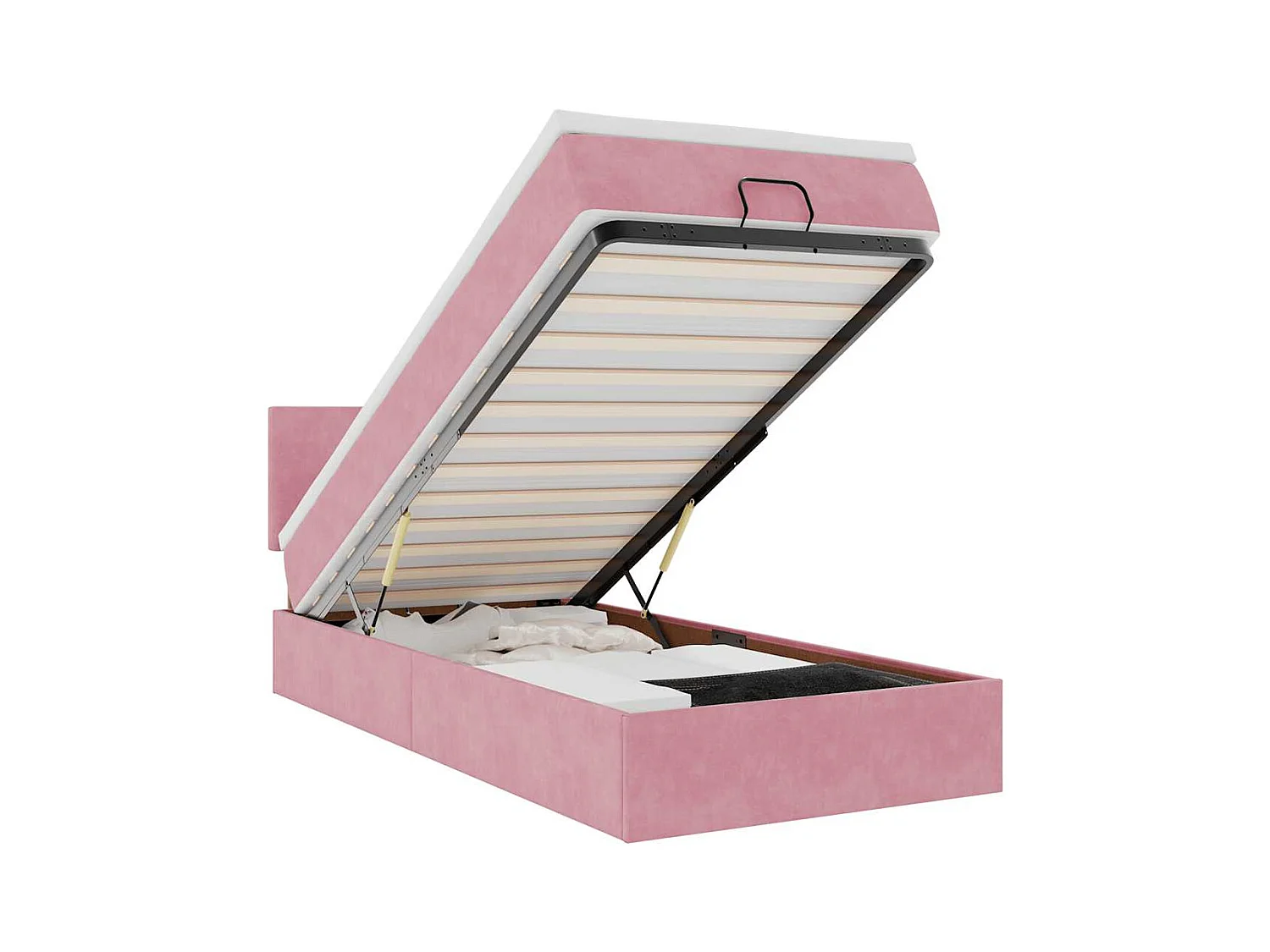 Cadre de lit ottoman avec matelas rose 90x200 cm velours