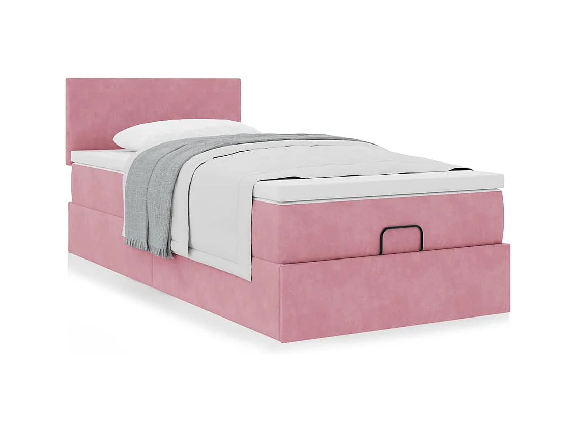 Cadre de lit ottoman avec matelas rose 90x200 cm velours