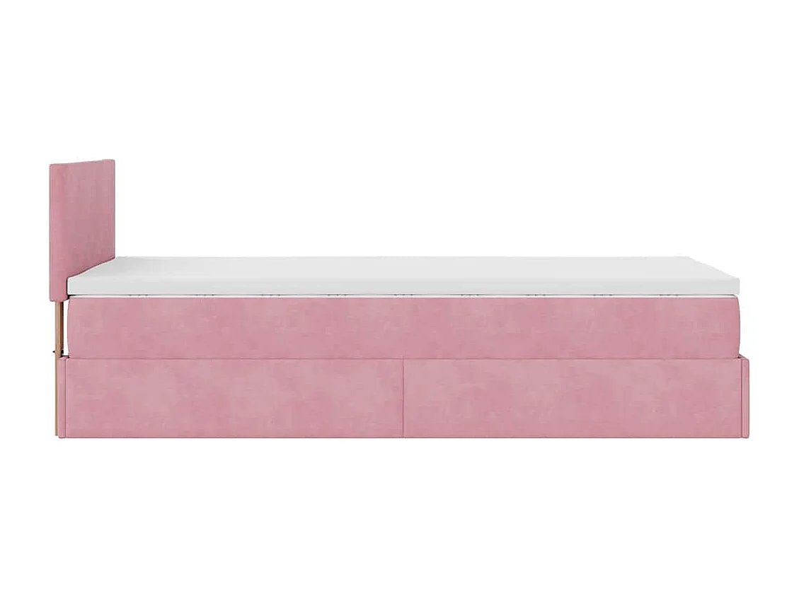 Struttura Letto Pouf con Materasso Rosa 90x200 cm in Velluto