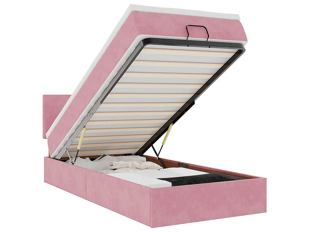 Estructura de cama otomana colchón terciopelo rosa 90x200cm