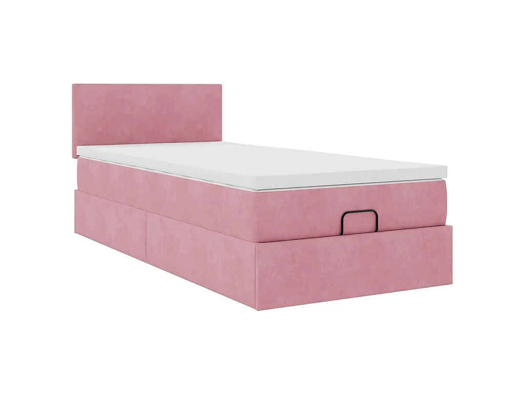 Estructura de cama otomana colchón terciopelo rosa 90x200cm