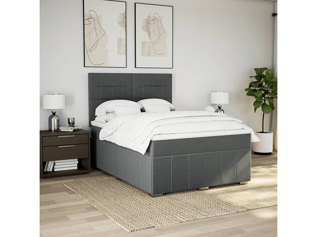 Sommier à lattes de lit avec matelas Gris foncé 160x200cm Tissu