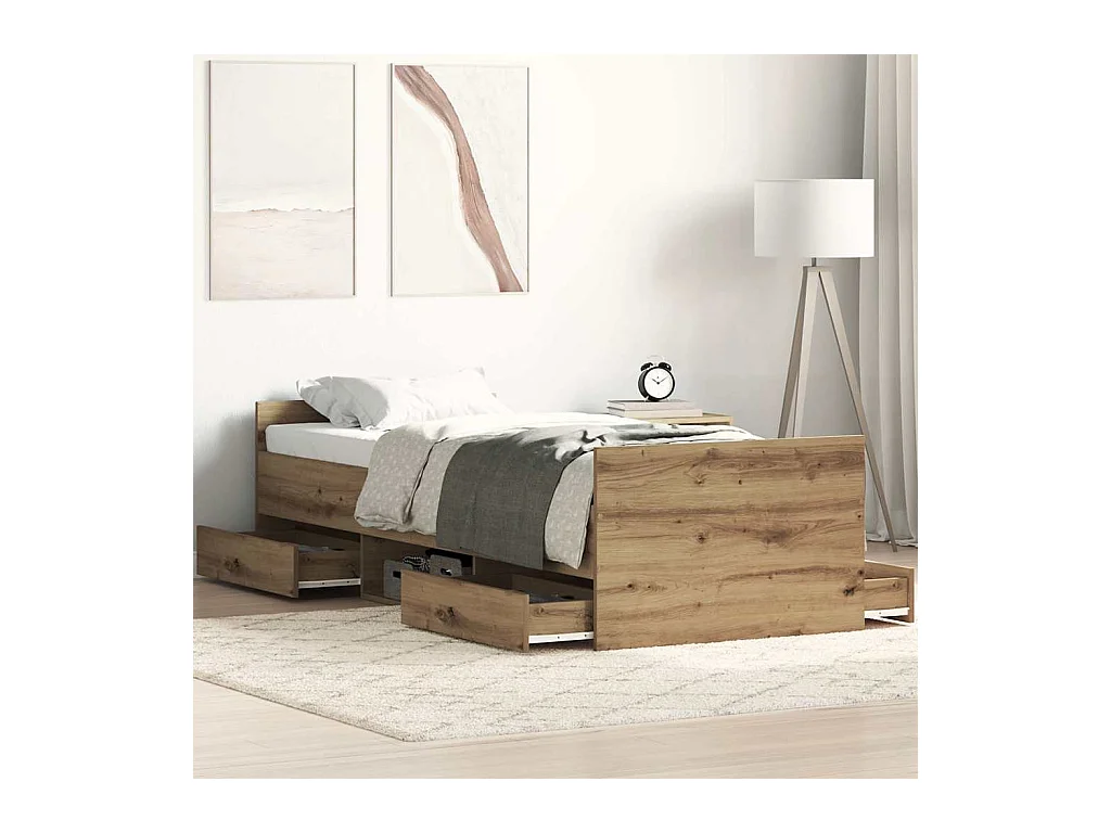 Bedframe zonder matras spaanplaat artisanaal eikenkleurig