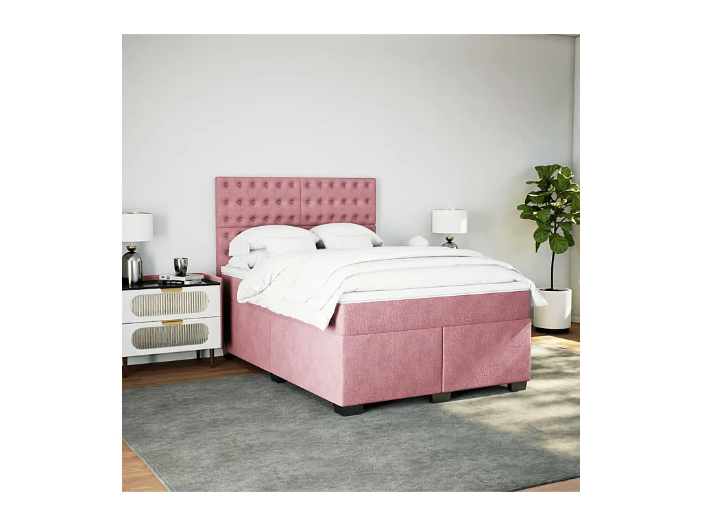 Boxspringbett mit Matratze Rosa 140x190 cm Samt