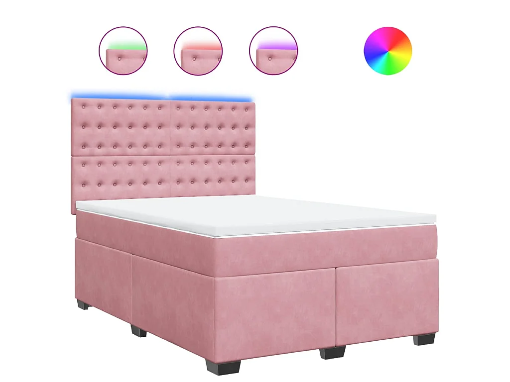 Cama box spring con colchón terciopelo rosa 140x190 cm