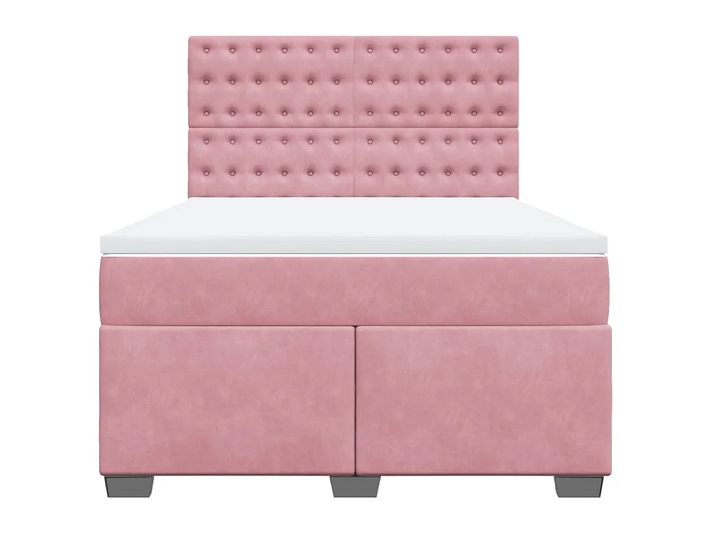 Cama box spring con colchón terciopelo rosa 140x190 cm