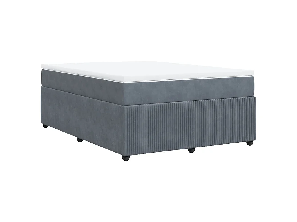Cama box spring con colchón terciopelo gris oscuro 140x190 cm