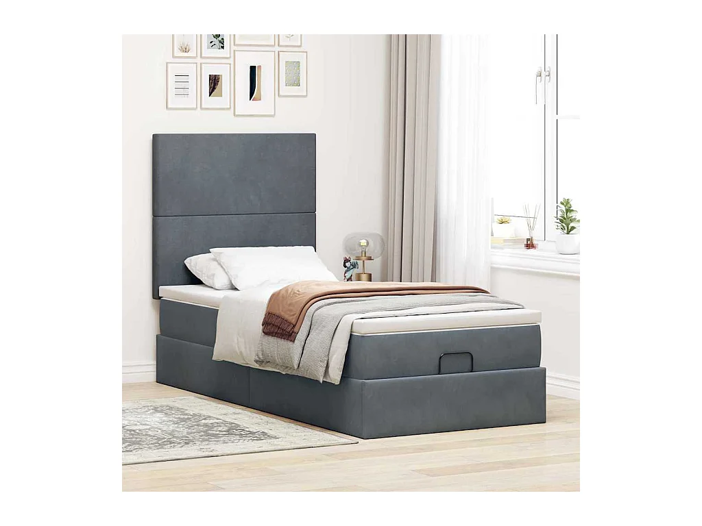 Ottoman bed met matrassen en LED's 90x200cm fluweel donkergrijs