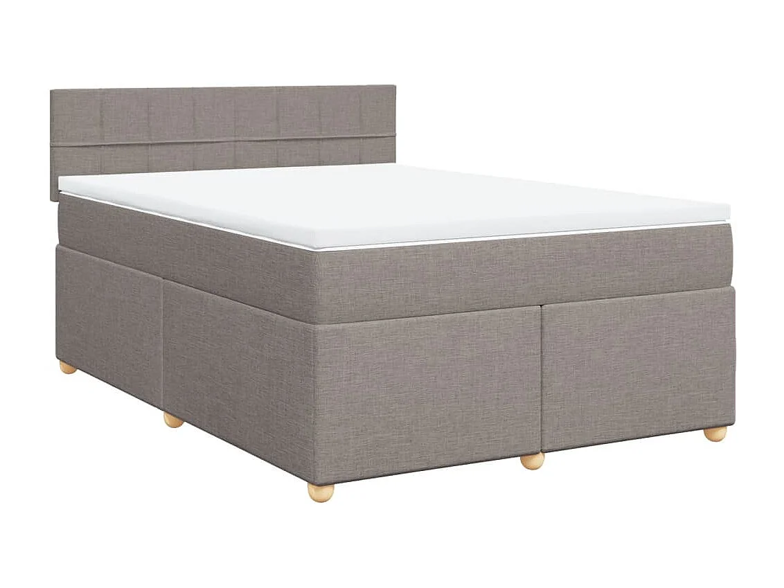 Cama box spring con colchón tela gris taupe 140x200 cm