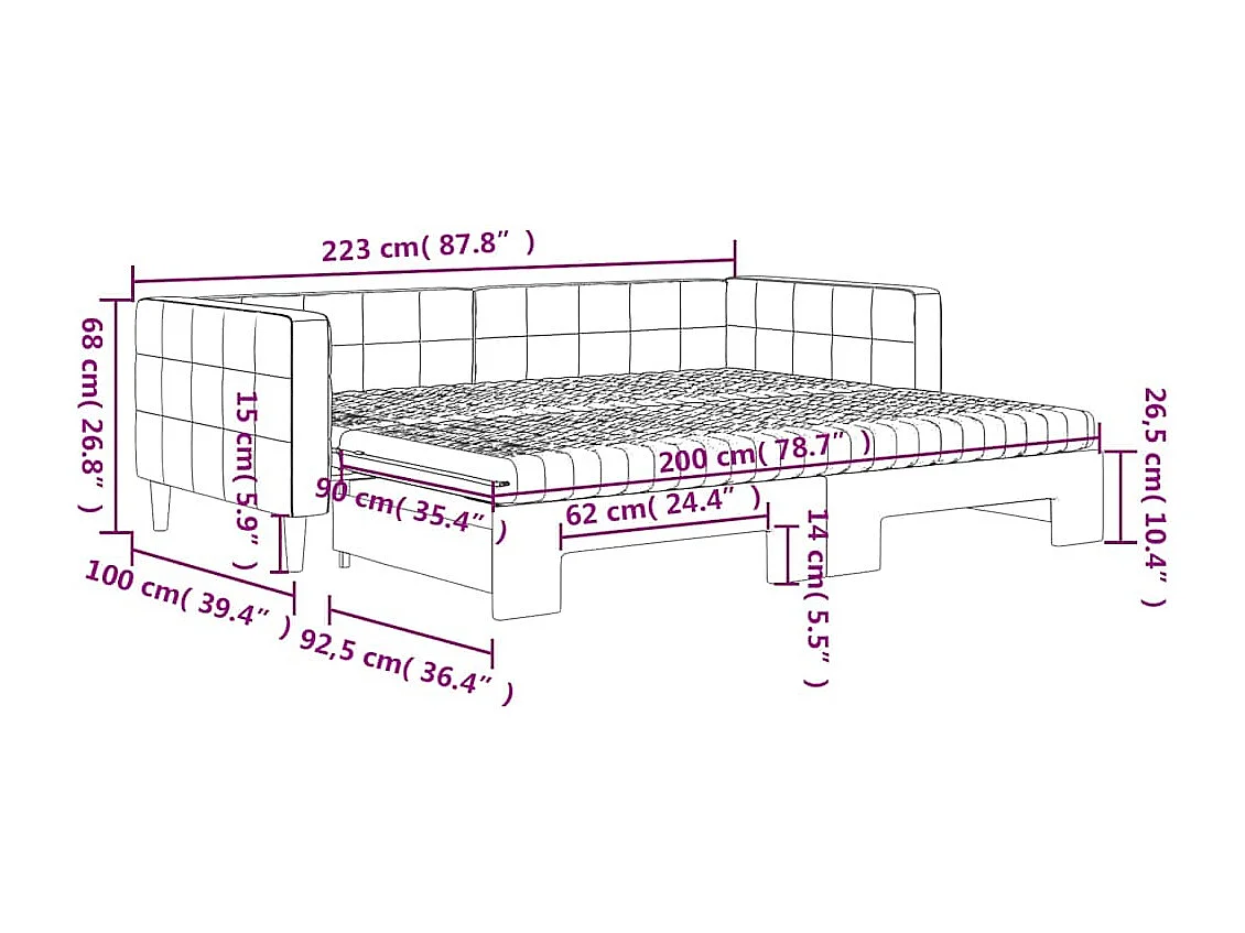 Tagesbett Ausziehbar mit Matratzen Dunkelgrau 90x200 cm Samt