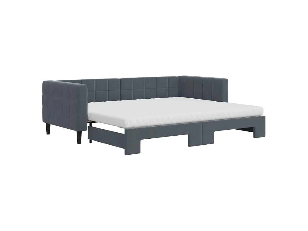 Slaapbank onderschuifbed matrassen 90x200cm fluweel donkergrijs