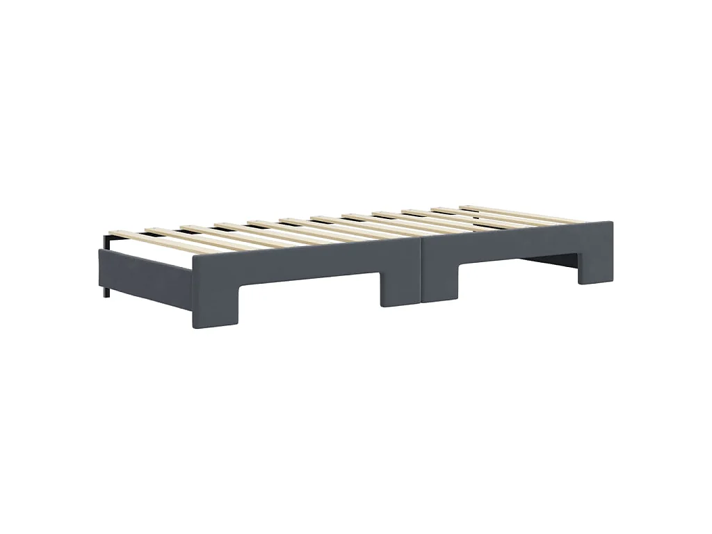 Slaapbank onderschuifbed matrassen 90x200cm fluweel donkergrijs
