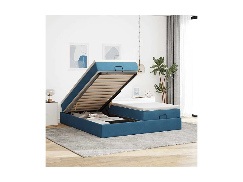 Ottoman-Bett mit Matratzen Dunkelblau 160x200 cm Samt