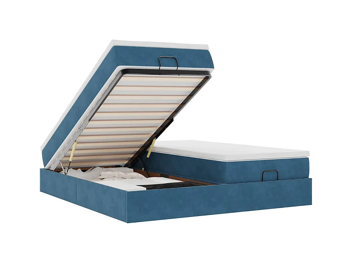 Cadre de lit ottoman avec matelas bleu foncé 160x200 cm velours