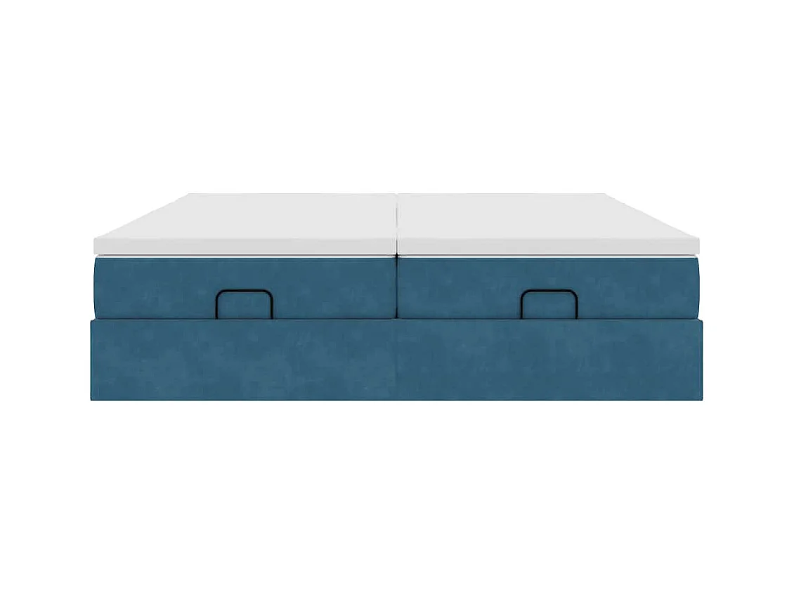 Cadre de lit ottoman avec matelas bleu foncé 160x200 cm velours