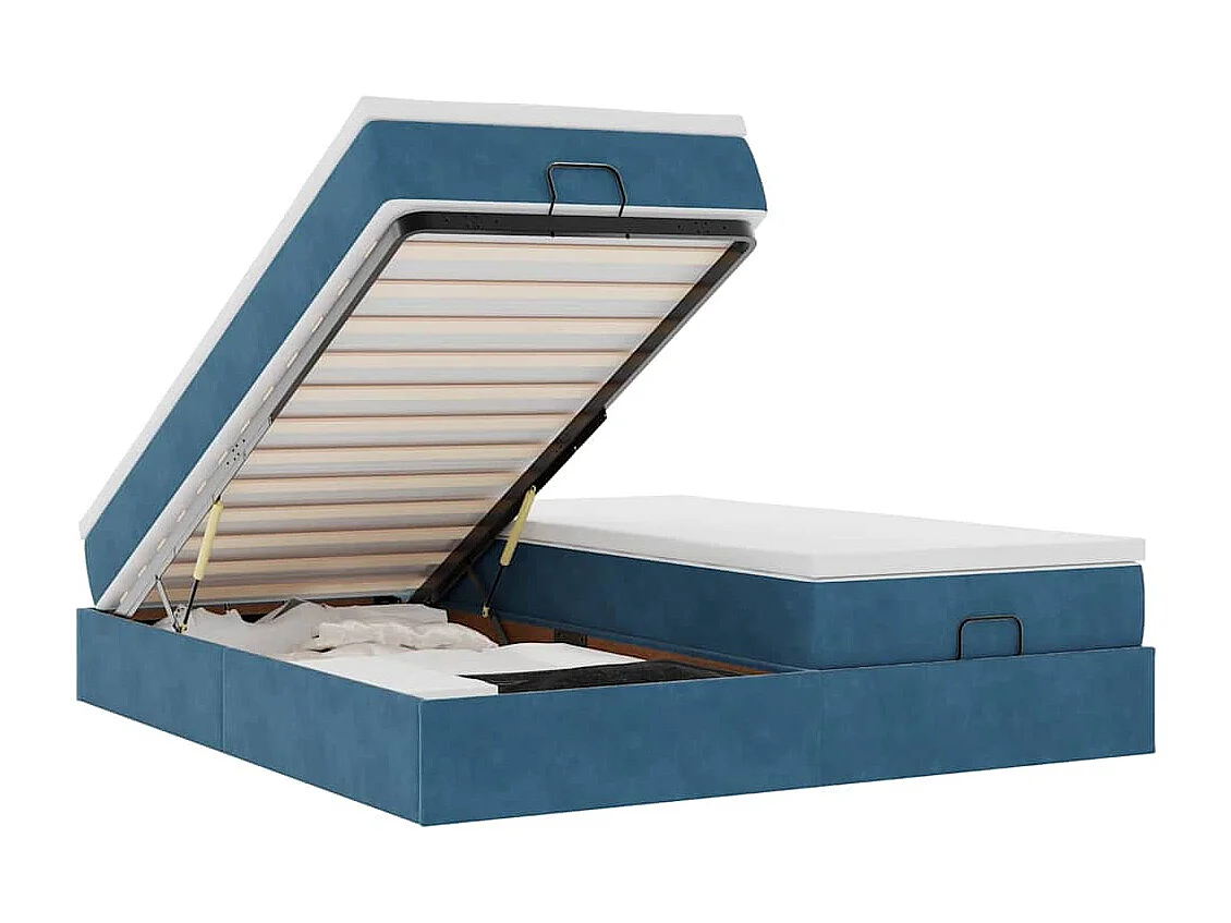 Cadre de lit ottoman avec matelas bleu foncé 160x200 cm velours