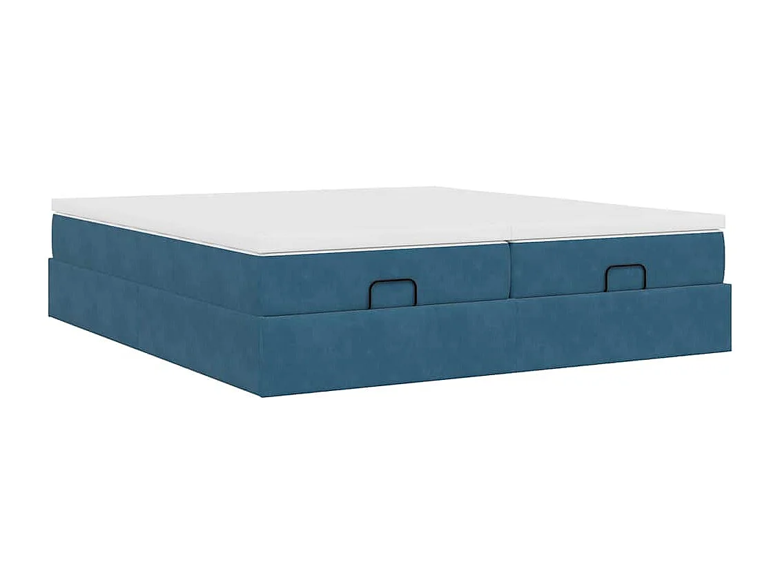 Cadre de lit ottoman avec matelas bleu foncé 160x200 cm velours