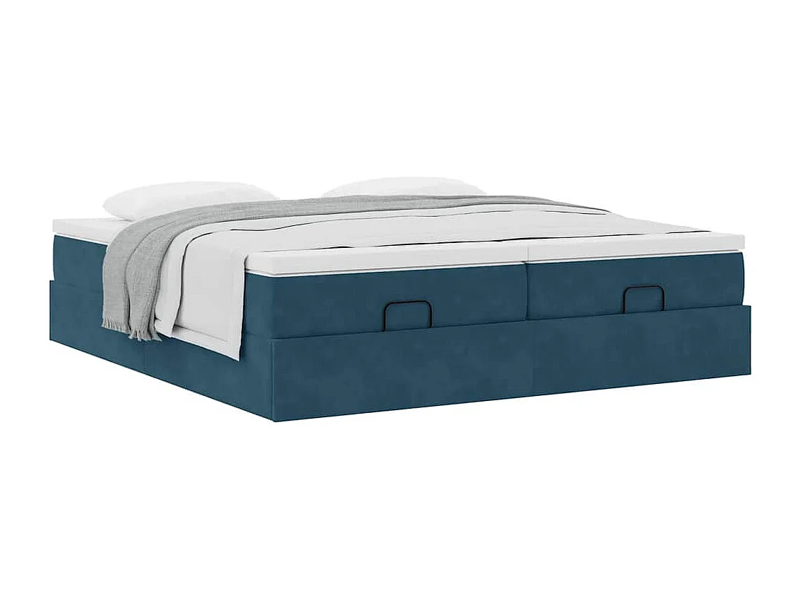 Cadre de lit ottoman avec matelas bleu foncé 160x200 cm velours