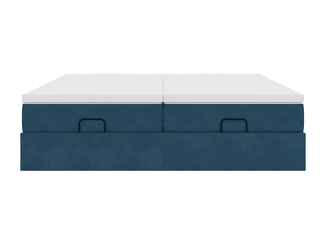 Cadre de lit ottoman avec matelas bleu foncé 160x200 cm velours