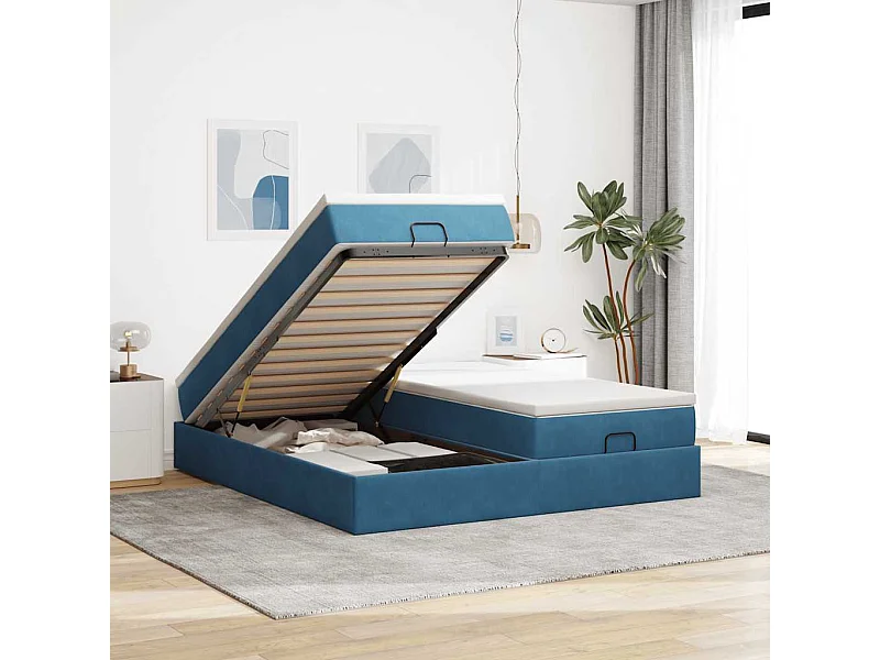Ottoman bed met matrassen 160x200cm fluweel donkerblauw