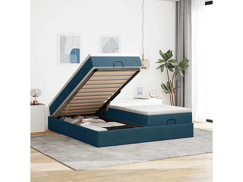 Ottoman-Bett mit Matratzen Dunkelblau 160x200 cm Samt