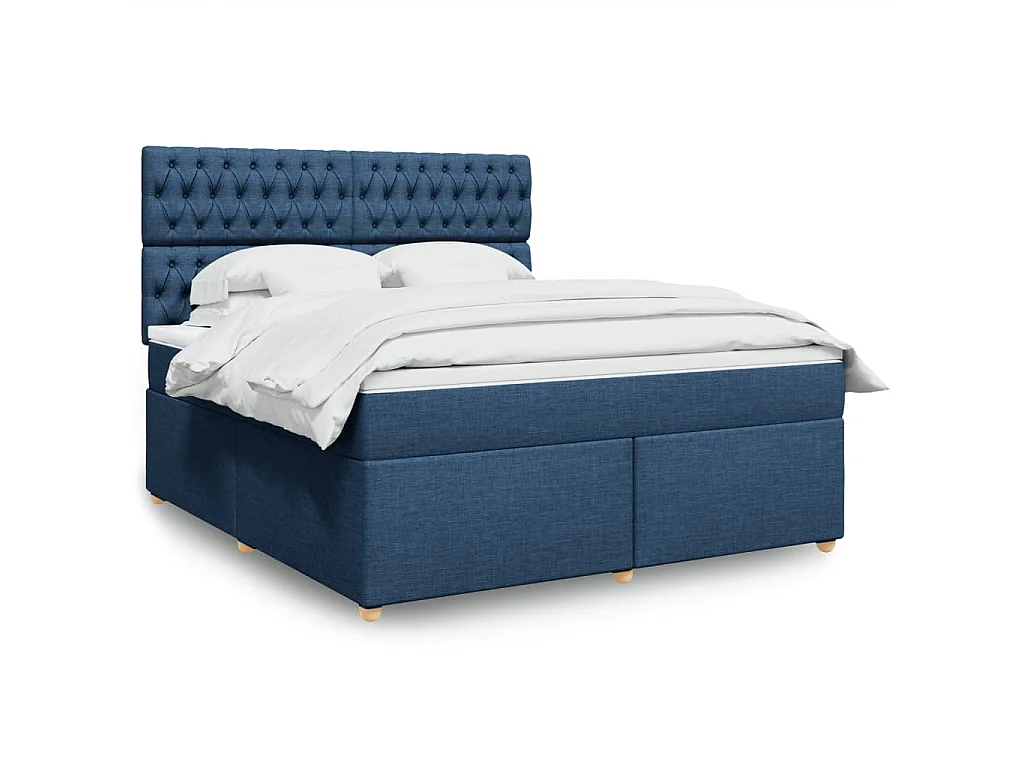 Cama box spring con colchón tela azul 180x200 cm