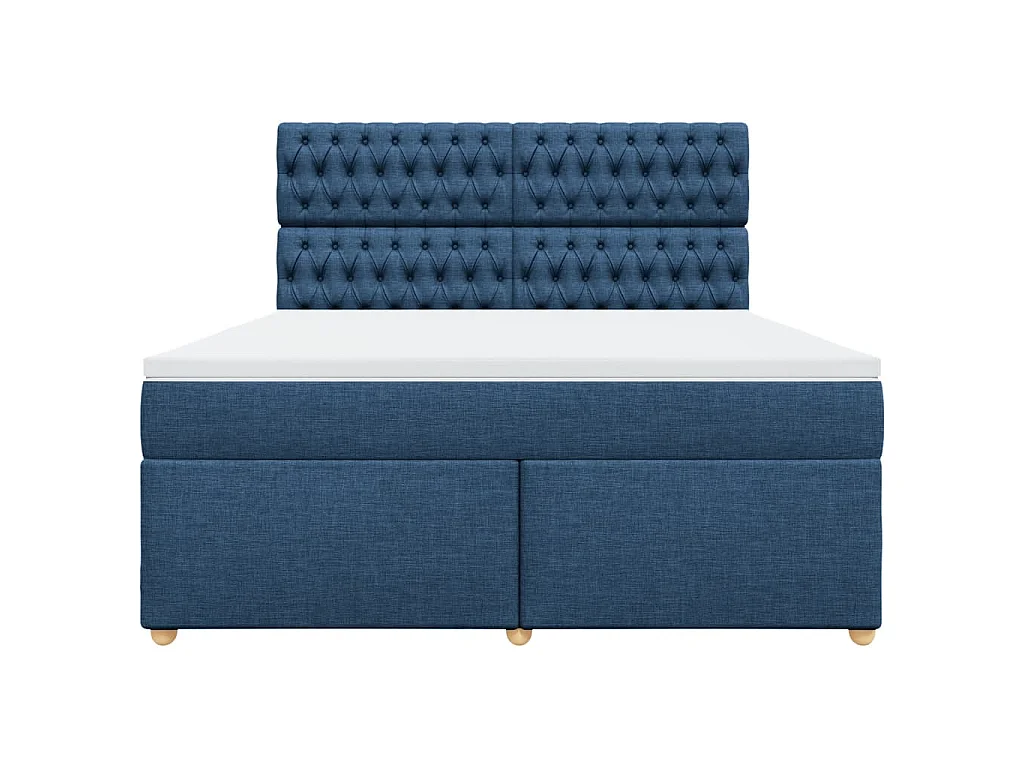 Cama box spring con colchón tela azul 180x200 cm