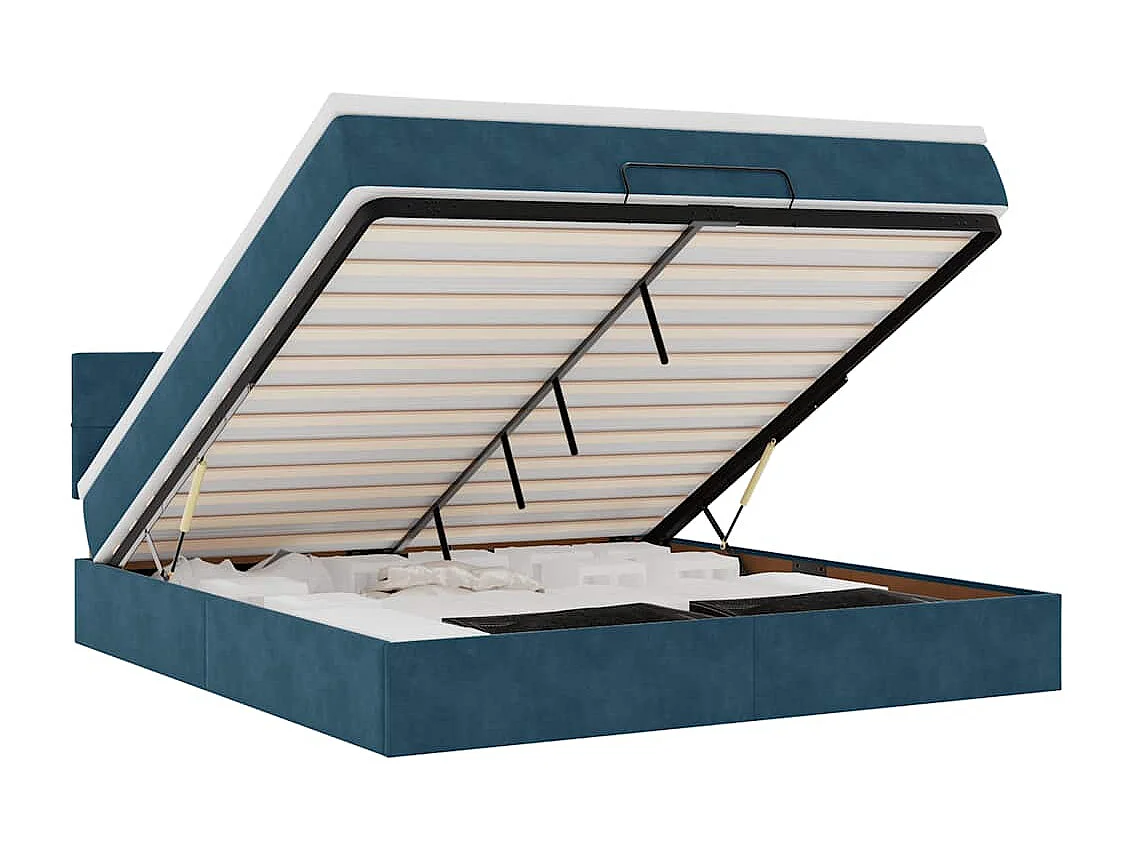 Ottoman bed met matras en LED's 160x200cm fluweel donkerblauw