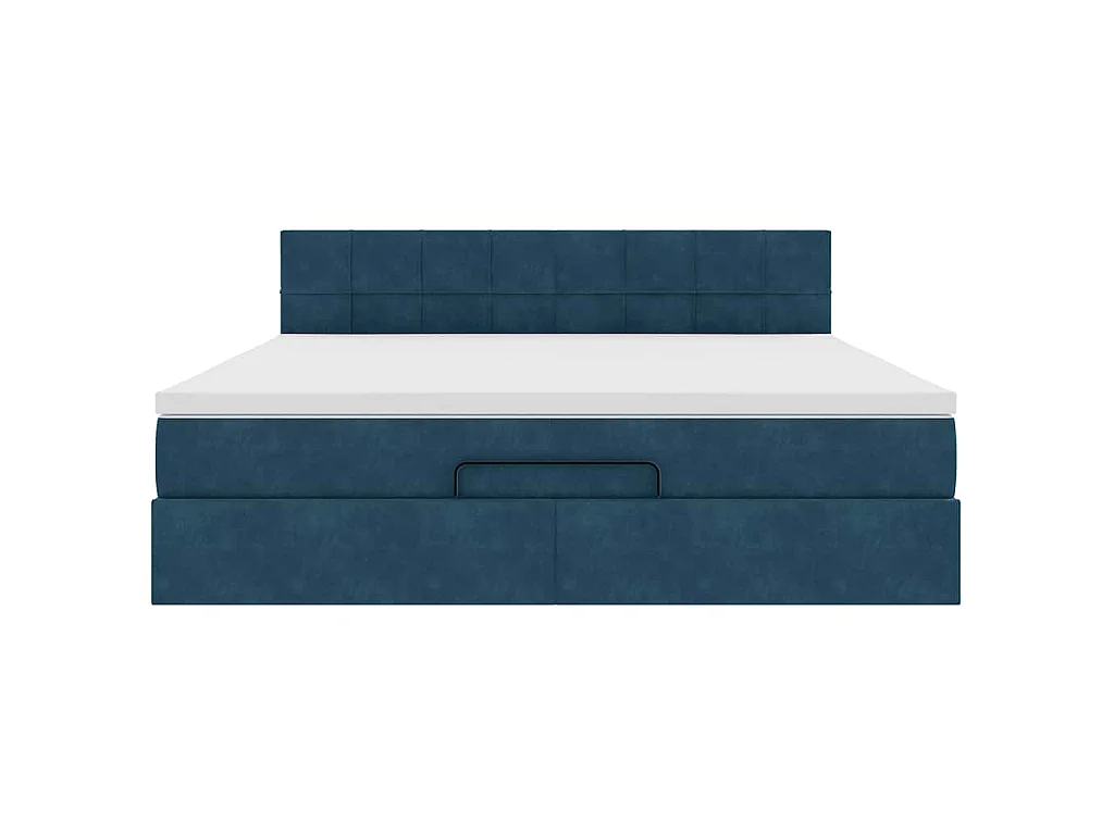 Cadre de lit ottoman avec matelas bleu foncé 160x200 cm velours