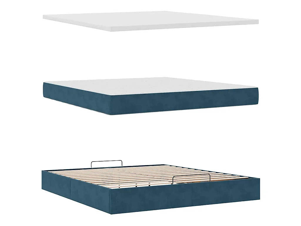 Cadre de lit ottoman avec matelas bleu foncé 160x200 cm velours