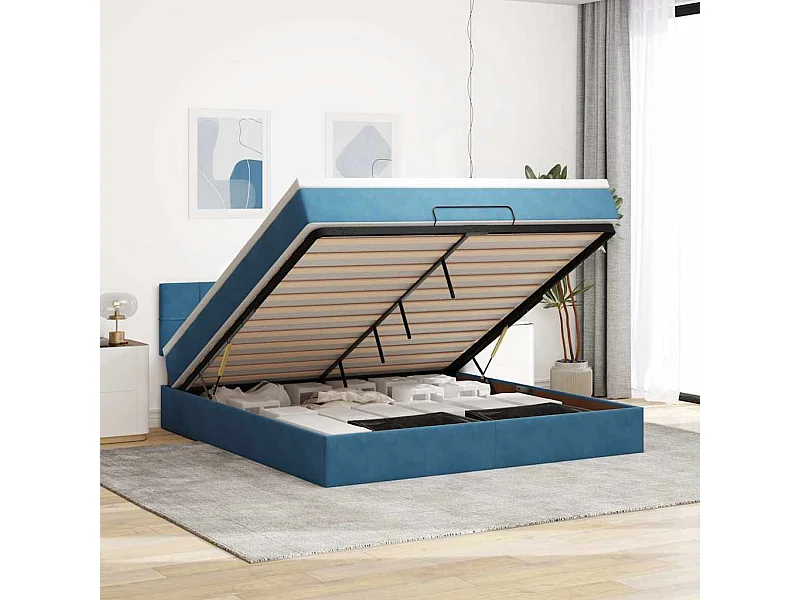 Ottoman bed met matras en LED's 160x200cm fluweel donkerblauw