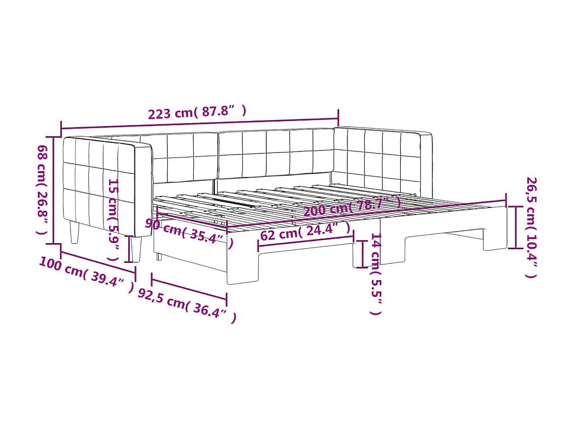 Tagesbett Ausziehbar Dunkelgrau 90x200 cm Samt