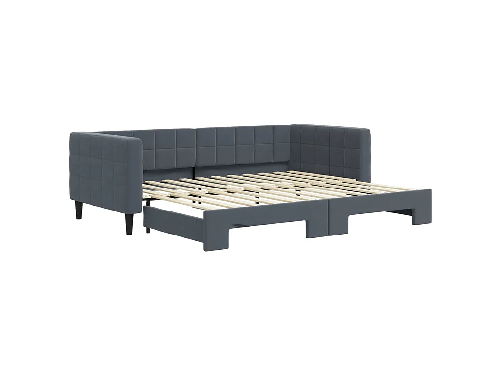 Lit de jour avec gigogne sans matelas gris foncé 90x200 cm