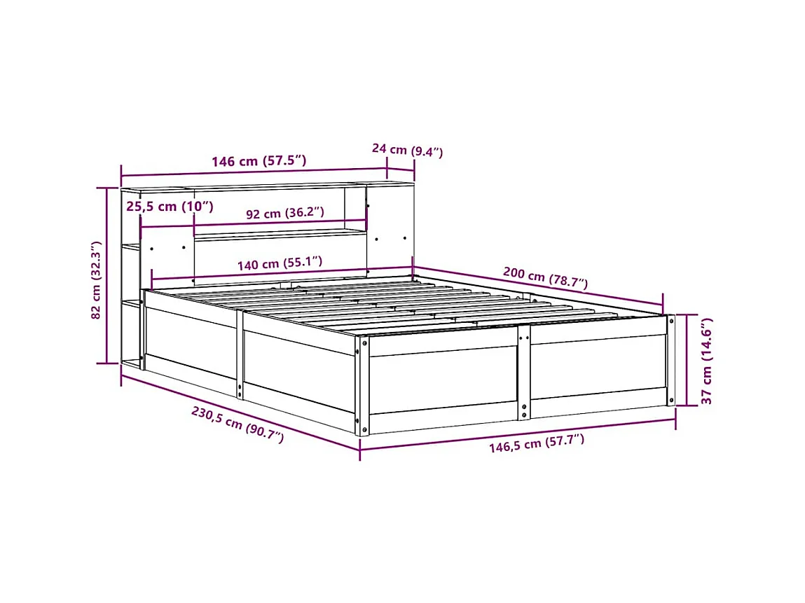 Cadre de lit sans matelas cire marron 140x200cm bois pin massif
