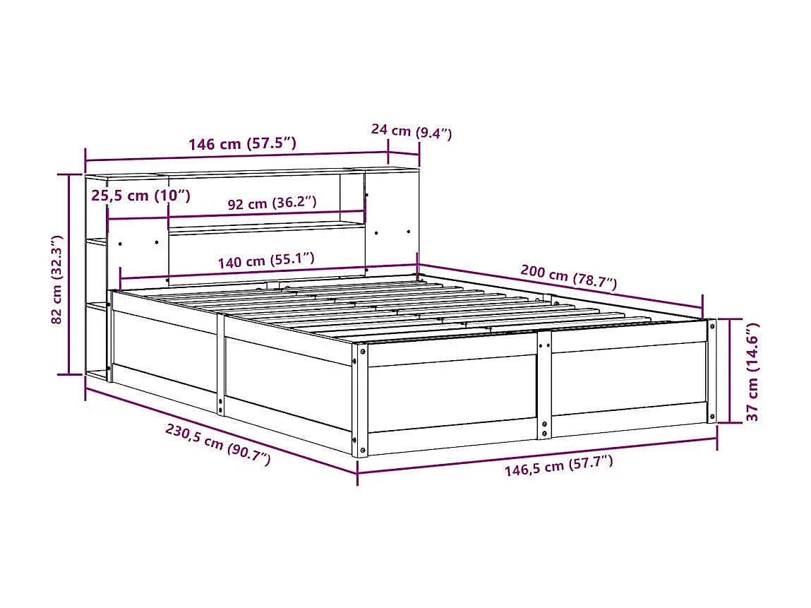 Bedframe zonder matras massief grenenhout wasbruin 140x200 cm