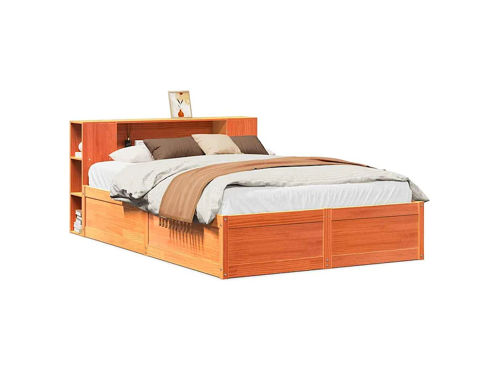 Cadre de lit sans matelas cire marron 140x200cm bois pin massif