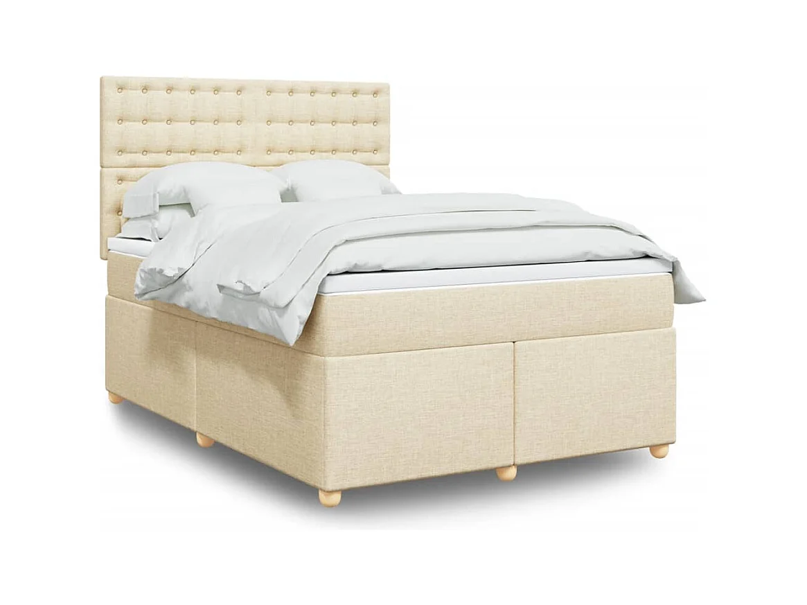 Sommier à lattes de lit avec matelas Crème 140x200 cm Tissu