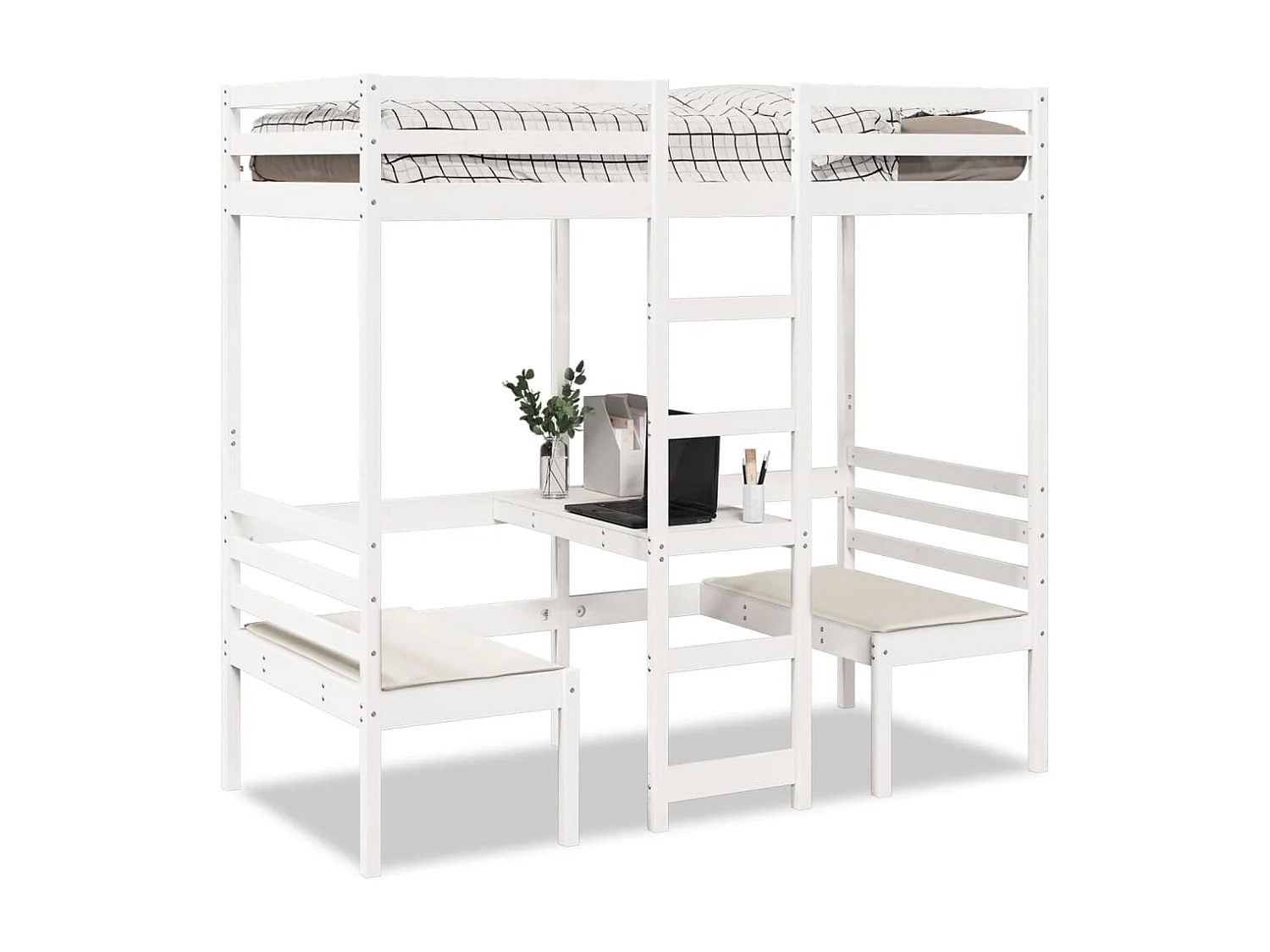 Lit mezzanine avec bureau et chaises blanc 90x190 cm pin massif