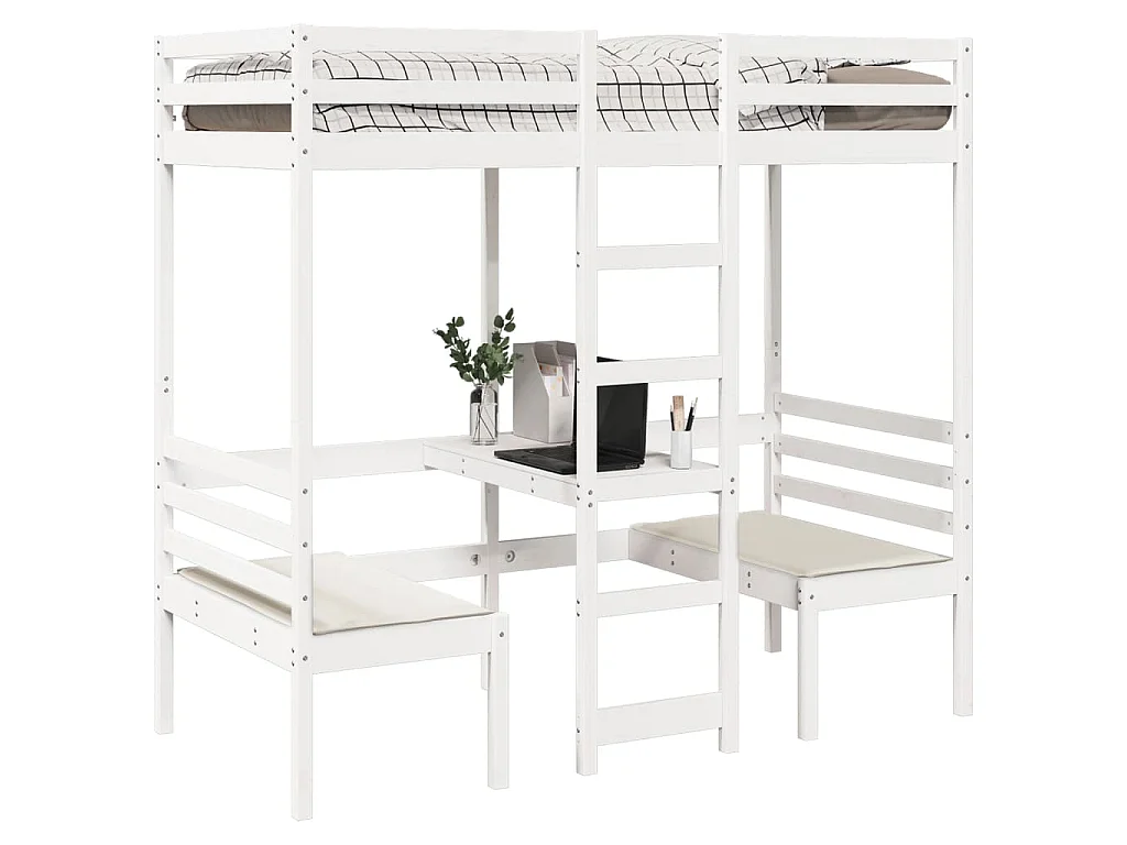 Lit mezzanine avec bureau et chaises blanc 90x190 cm pin massif