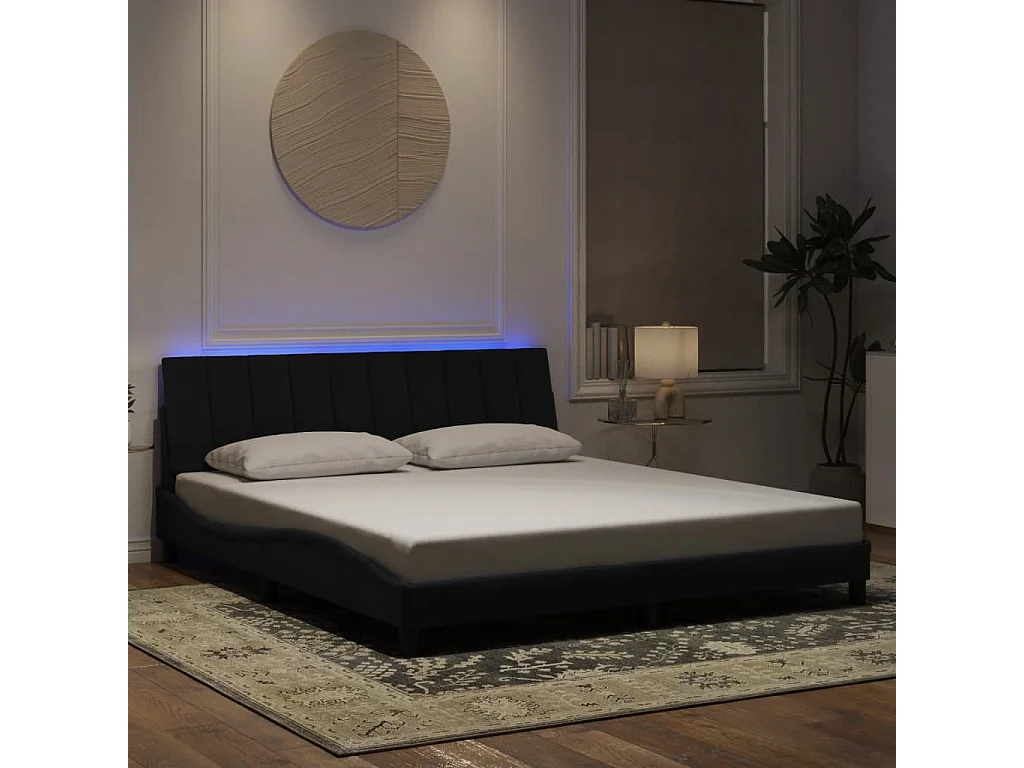 Bedframe met LED zonder matras "Hanko"  fluweel zwart 180x200 cm